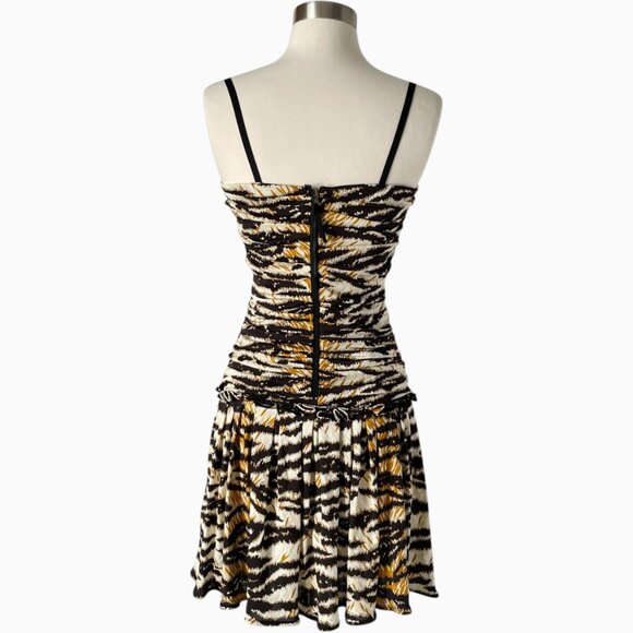 D&G Dolce & Gabbana Dress 38 Brown Tiger Print Ruched Mini Bodycon - Picture 4 of 8